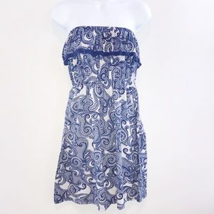 Faded Glory Strapless Blue Paisley Dress XXL/2X